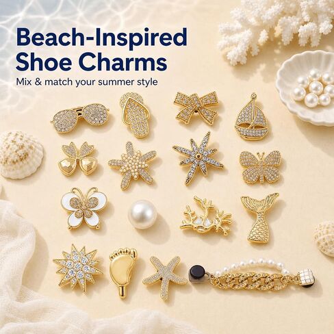 24 Pcs Beach Shoe Charms for Women, Resin Ocean Theme Clog Decoration Accessories with Starfish Pearl, Jewels Flower Charms for Girls,Pearl Shoe Chain in Saudi Arabia