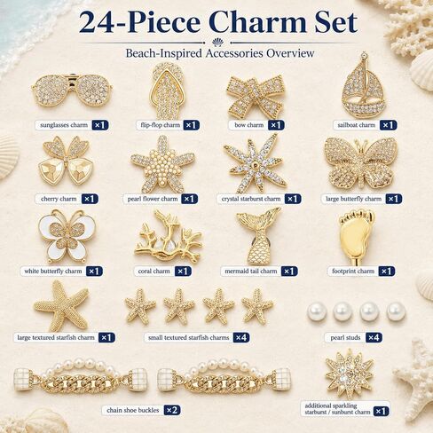 24 Pcs Beach Shoe Charms for Women, Resin Ocean Theme Clog Decoration Accessories with Starfish Pearl, Jewels Flower Charms for Girls,Pearl Shoe Chain in Saudi Arabia