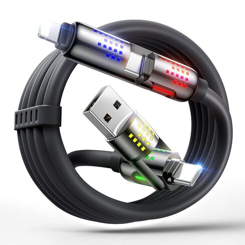 MAGIC JOHN 240W 4 in 1 USB C Cable, 4FT USB Cable with Breathing Light, Fast Charging & Data Sync Silicone Multi Charging Cable for iPhone iPad Samsung Laptop Multi Device Charging, Black in Kuwait