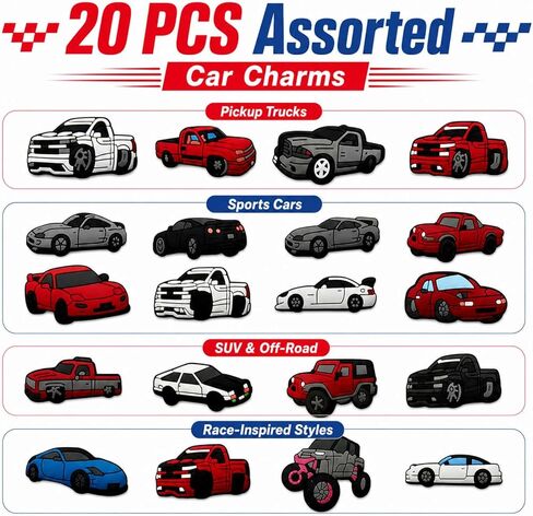 20 Pcs Car Shoe Charms,PVC Truck Sports Car Vehicle Charms for Clog Shoes,DIY Sandals,Cartoon Automotive Shoe Decorations,Car Gifts in Saudi Arabia