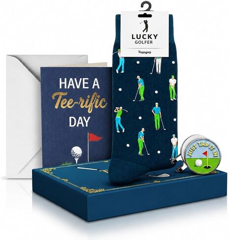 HAPPYPOP Golf Gift Set for Men - Golf Socks, Hat Clip with Ball Marker, Greeting Card for Dad, Husband, and Golfers for Father's Day, Christmas & Birthday in Saudi Arabia