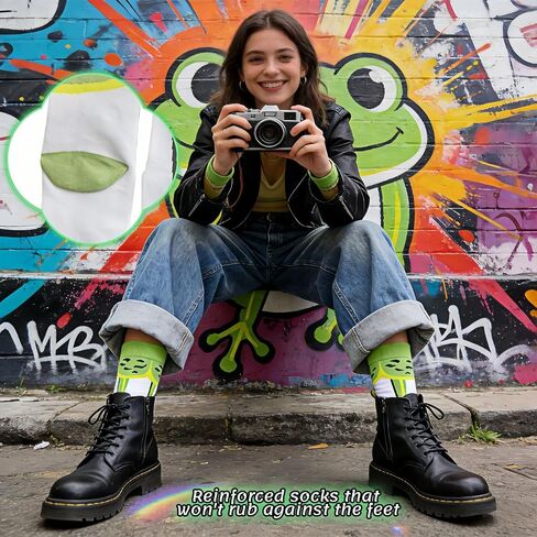 Creative Frog Design Novelty Socks, Novelty Crew Socks - Comfortable Breathable & Non-Irritating Seamless Toe, Moisture Wicking, Stretchy for Daily Wear, Sports, Gifts in Saudi Arabia