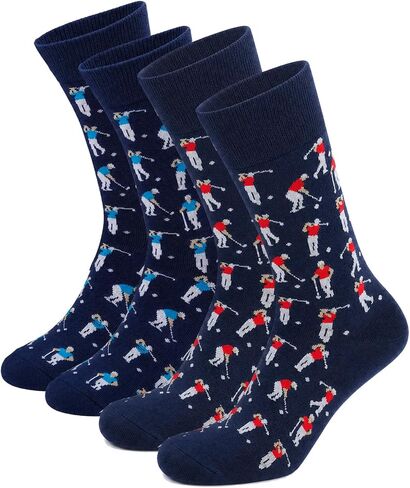 2 Pairs Golf Socks for Men, Fun Gifts for Golf Dad on Father's Day, Novelty Fun Socks on Christmas Birthday, Cotton, Red, US Size 6-12 in Saudi Arabia