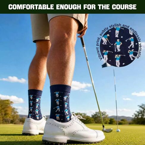 2 Pairs Golf Socks for Men, Fun Gifts for Golf Dad on Father's Day, Novelty Fun Socks on Christmas Birthday, Cotton, Red, US Size 6-12 in Saudi Arabia