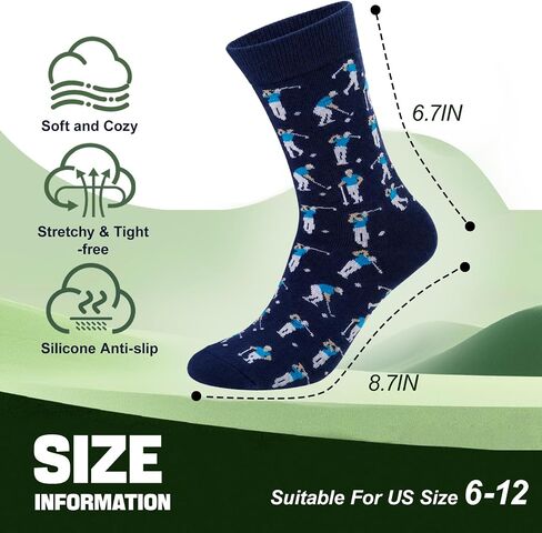 2 Pairs Golf Socks for Men, Fun Gifts for Golf Dad on Father's Day, Novelty Fun Socks on Christmas Birthday, Cotton, Red, US Size 6-12 in Saudi Arabia