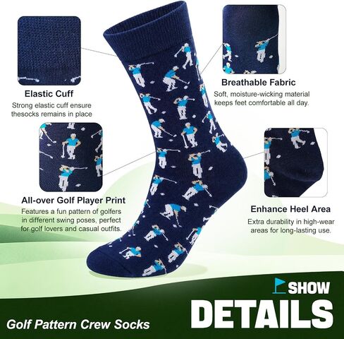 2 Pairs Golf Socks for Men, Fun Gifts for Golf Dad on Father's Day, Novelty Fun Socks on Christmas Birthday, Cotton, Red, US Size 6-12 in Saudi Arabia