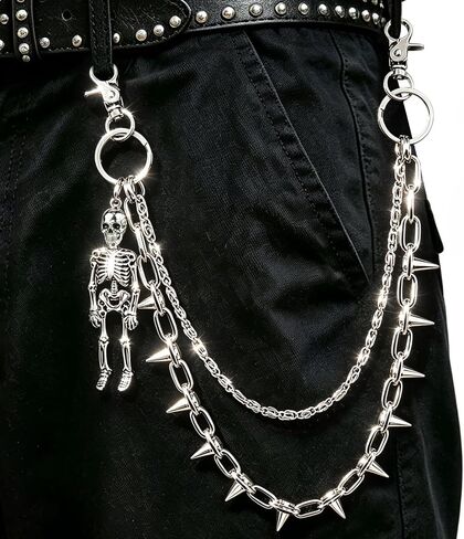 Skull Rivet Wallet Chain for Men, Punk Gothic Double-Layered Pant Chain | Durable metal build with secure clasps, punk gothic skull details, and versatile wear for jeans, pants, and streetwear in Saudi Arabia