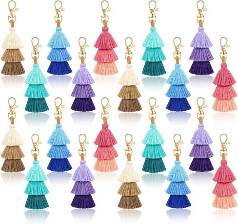 MAQUITA 20 Pcs Pom Pom Tassel Keychain Colorful Backpack Keychain Women Cute Bag Charms Bohemian Purse Tassels Bag Charm Handbag Purse Pendant Key Chain (5 Colors) in Kuwait