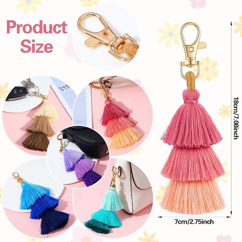 MAQUITA 20 Pcs Pom Pom Tassel Keychain Colorful Backpack Keychain Women Cute Bag Charms Bohemian Purse Tassels Bag Charm Handbag Purse Pendant Key Chain (5 Colors) in Kuwait