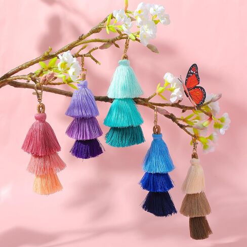 MAQUITA 20 Pcs Pom Pom Tassel Keychain Colorful Backpack Keychain Women Cute Bag Charms Bohemian Purse Tassels Bag Charm Handbag Purse Pendant Key Chain (5 Colors) in Kuwait