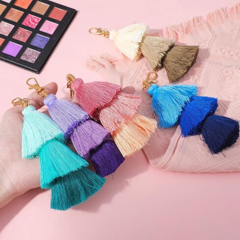 MAQUITA 20 Pcs Pom Pom Tassel Keychain Colorful Backpack Keychain Women Cute Bag Charms Bohemian Purse Tassels Bag Charm Handbag Purse Pendant Key Chain (5 Colors) in Kuwait