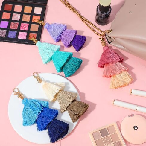 MAQUITA 20 Pcs Pom Pom Tassel Keychain Colorful Backpack Keychain Women Cute Bag Charms Bohemian Purse Tassels Bag Charm Handbag Purse Pendant Key Chain (5 Colors) in Kuwait