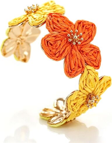 Long tiantian Boho Bracelets for Women Colorful Flower Cuff Raffia Rattan Bracelet Handmade Summer Beach Jewelry Outfits Dresses Accessories in Kuwait