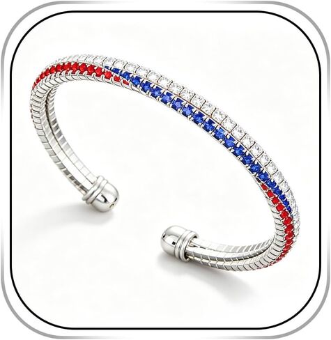 Independence Day Bracelet USA American Flag Bracelets Red Blue White Bracelet Rhinestone Cuff Bracelets for Women in Kuwait