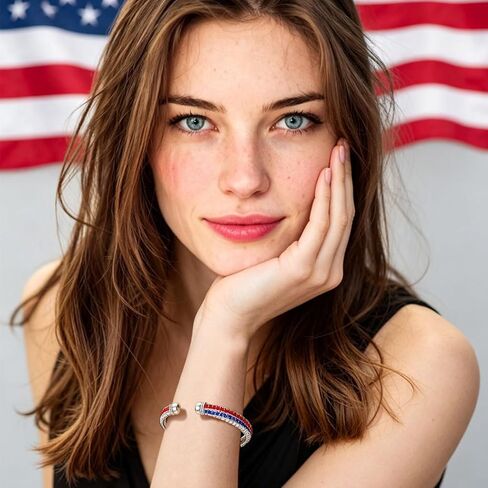 Independence Day Bracelet USA American Flag Bracelets Red Blue White Bracelet Rhinestone Cuff Bracelets for Women in Kuwait