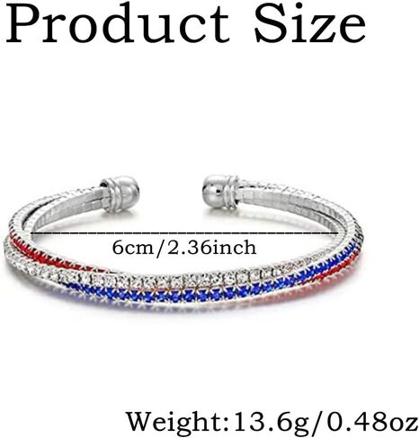 Independence Day Bracelet USA American Flag Bracelets Red Blue White Bracelet Rhinestone Cuff Bracelets for Women in Kuwait