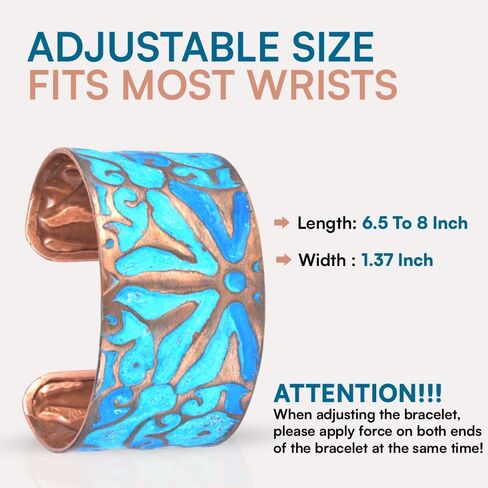 Copper Bracelets for Women – Turquoise Verdigris Patina Copper Cuff Bracelet, Vintage and Boho Jewelry, Handmade Floral Design, Wide Adjustable Open Cuff, Solid Copper Construction, Adult Artisan Gift for Her in Saudi Arabia