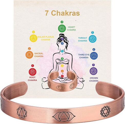 7 Chakra Bracelet for Anxiety Relief, 100% Solid Pure Copper Bracelet, Handmade Hammered Tibetan Cuff Bangle, Healing Meditation Jewelry Gift for Women, Anxiety Relief in Saudi Arabia
