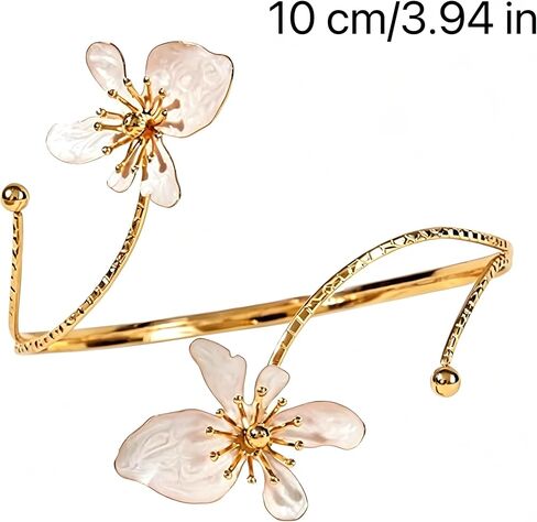 Gold Flower Arm Cuff for Women White Floral Open Adjustable Arm Cuff Jewelry Elegant Arm Accessory for Daily Wear and Precious Holiday Present in Saudi Arabia