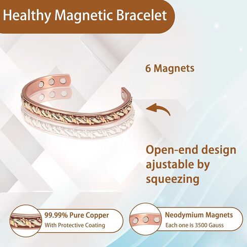 EnerCoppeX Copper Magnetic Bracelet for Women - Detox Jewelry with 3500 Gauss Magnet, Adjustable Cuff Bangle (Z) in Saudi Arabia
