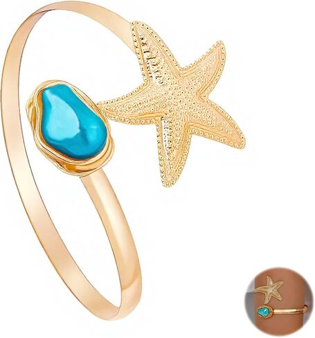 Gold Arm Cuff for Women,Open Adjustable Pearl Starfish Charm Upper Arm Cuff Bangle Silver Flower Armband Bracelets Trendy Summer Beach Jewelry Accessories in Saudi Arabia