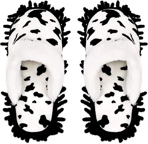 Microfiber Floor Mop Slippers House Dust Cleaning Tool Detachable Washable Shoes for Kitchen House Cleaning (Women 8.5-9/Men 11-11.5, Cow Pattern) in Saudi Arabia
