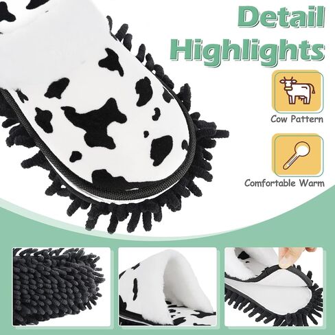 Microfiber Floor Mop Slippers House Dust Cleaning Tool Detachable Washable Shoes for Kitchen House Cleaning (Women 8.5-9/Men 11-11.5, Cow Pattern) in Saudi Arabia