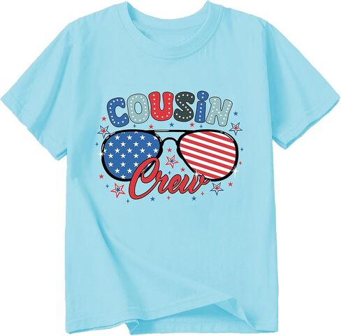 4th of July Shirts Boys Girls Baseball USA Flag T-Shirt Cotton Short Sleeve Tees 3-13 Years in Kuwait