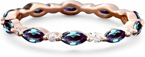 Unique Marquise Alexandrite Wedding Band, Full Eternity Rose Gold Moissanite Wedding Jewelry, Straight Row Custom Bridal Stacking for Women - Vintage Dainty Promise, Birthday Gift, Stackable Jewelry in Kuwait