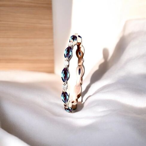 Unique Marquise Alexandrite Wedding Band, Full Eternity Rose Gold Moissanite Wedding Jewelry, Straight Row Custom Bridal Stacking for Women - Vintage Dainty Promise, Birthday Gift, Stackable Jewelry in Kuwait