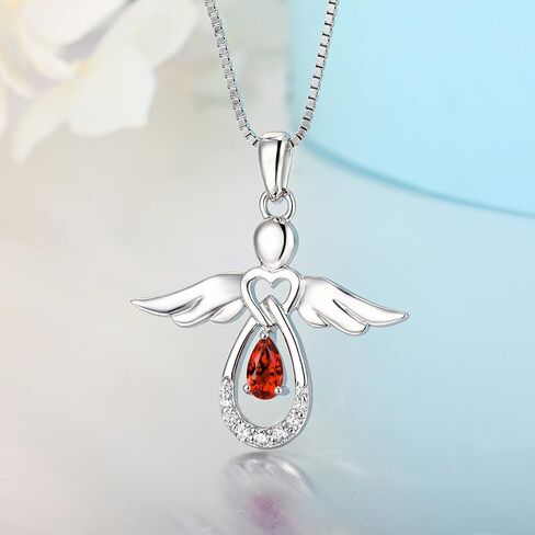 FJ Guardian Angel Jewelry Set for Women 925 Sterling Silver Garnet Necklace and Earrings Set January Birthstone Jewelry Gifts in Kuwait