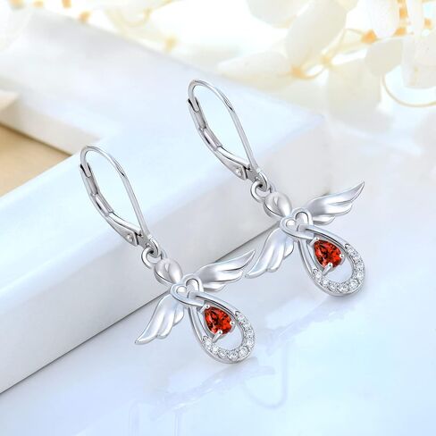 FJ Guardian Angel Jewelry Set for Women 925 Sterling Silver Garnet Necklace and Earrings Set January Birthstone Jewelry Gifts in Kuwait