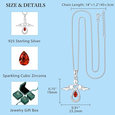 FJ Guardian Angel Jewelry Set for Women 925 Sterling Silver Garnet Necklace and Earrings Set January Birthstone Jewelry Gifts in Kuwait