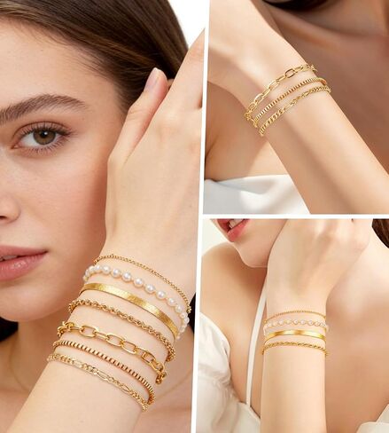 30 Pcs Gold Jewelry Set for Women with 6 Necklaces, 6 Bracelets, 6 Earrings, 12 Knuckle Rings Gold Plated Accessories for Women Gift in Saudi Arabia