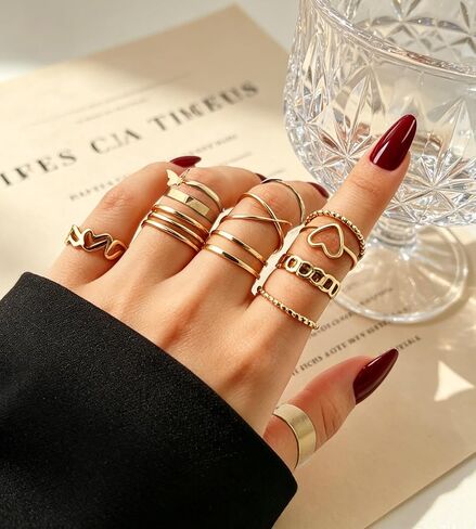 30 Pcs Gold Jewelry Set for Women with 6 Necklaces, 6 Bracelets, 6 Earrings, 12 Knuckle Rings Gold Plated Accessories for Women Gift in Saudi Arabia