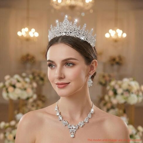 Crowns and Tiaras jewelry sets for Wedding princess birthday party Halloween Prom Pageant，Silver Crystal Bridal Jewelry Set for Women in Saudi Arabia