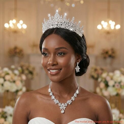 Crowns and Tiaras jewelry sets for Wedding princess birthday party Halloween Prom Pageant，Silver Crystal Bridal Jewelry Set for Women in Saudi Arabia