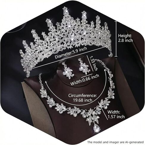 Crowns and Tiaras jewelry sets for Wedding princess birthday party Halloween Prom Pageant，Silver Crystal Bridal Jewelry Set for Women in Saudi Arabia