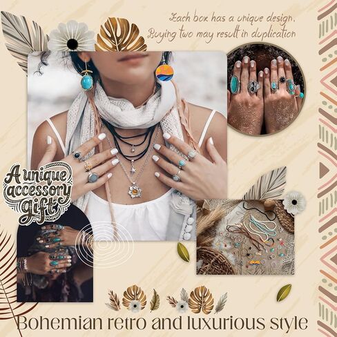 Tondiamo Bohemian Mystery Jewelry Jar - 50 Piece Jewelry Set for Women, Boho Vintage Gift Including Earrings Necklaces Rings Bracelets Anniversary Birthday Friendship Present for Her in Kuwait