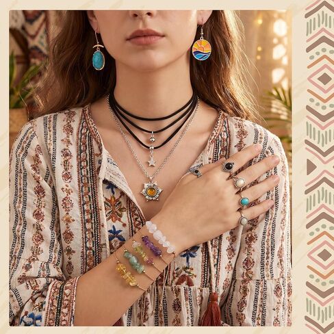 Tondiamo Bohemian Mystery Jewelry Jar - 50 Piece Jewelry Set for Women, Boho Vintage Gift Including Earrings Necklaces Rings Bracelets Anniversary Birthday Friendship Present for Her in Kuwait