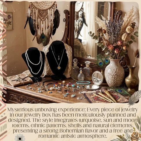 Tondiamo Bohemian Mystery Jewelry Jar - 50 Piece Jewelry Set for Women, Boho Vintage Gift Including Earrings Necklaces Rings Bracelets Anniversary Birthday Friendship Present for Her in Kuwait