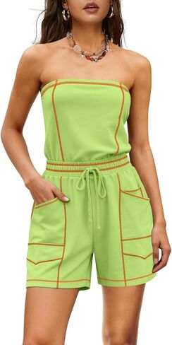 LAMISSCHE Womens Casual Strapless Jumpsuits Sexy Summer Rompers Tube Top Short Romper with Pockets for Travel Vacaction in Saudi Arabia