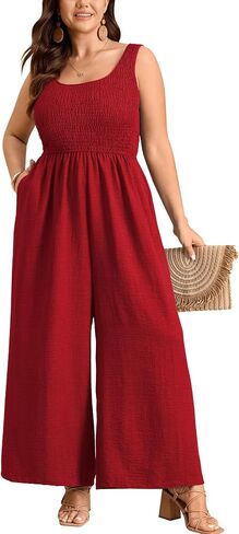 CICIDUDU Plus Size Jumpsuit for Curvy Women Dressy Sleeveless Casual Summer Rompers Overalls Wide Long Pant with Pockets in Saudi Arabia