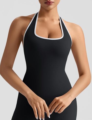 EUYZOU Women Workout Jumpsuit with Bra One Piece Contrast Halter Backless Yoga Outfit Flare Leggings Romper in Saudi Arabia