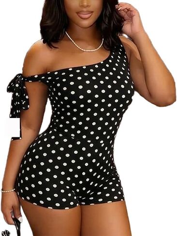 Molilove Women’s Sexy Romper Polka Dot Sleeveless Bodycon Shorts Jumpsuit Summer Y2K One Piece Outfits Streetwear in Saudi Arabia
