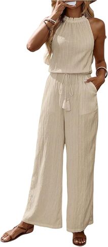 SHENHE Women's Summer Halter Jumpsuit Wide Leg Sleeveless Dressy Long Romper Vacation Jumpsuit in Kuwait