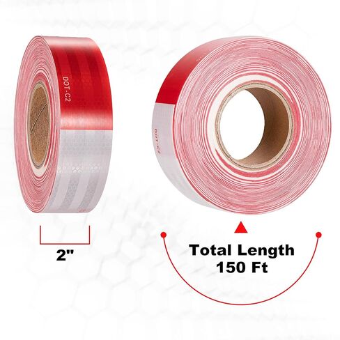 Spurtar 2 inch x 32 Feet Reflective Tape DOT-C2 Waterproof Red and White Tape Caution Tape Strong Adhesive Reflector Tape Warning Safety Tape Accessories for Vehicles Trailers Boats Signs in Kuwait