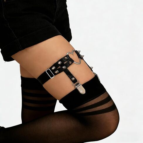6PCS Punk Goth Leg Garters Belts Thigh Strap Leather Harness Chain Accessories for Women Lady Elastic Band Black Halloween in Saudi Arabia