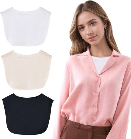 3 PCS of Cleavage Cover up for Low Neckline, Faux Collar Women, Detachable Modesty Panel Cleavage Cover, Suitable for Women and Girls, Practical and Versatile in Saudi Arabia
