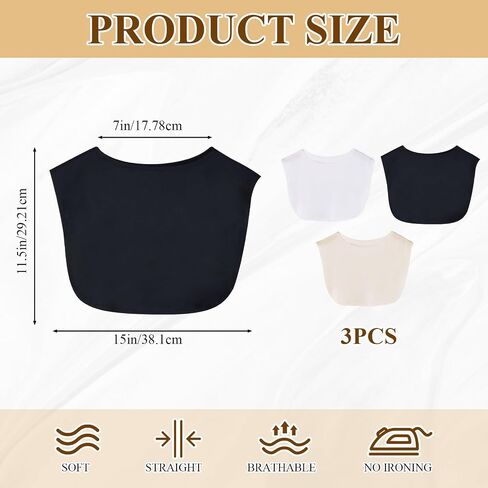 3 PCS of Cleavage Cover up for Low Neckline, Faux Collar Women, Detachable Modesty Panel Cleavage Cover, Suitable for Women and Girls, Practical and Versatile in Saudi Arabia